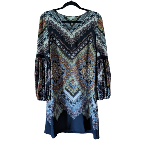 Prelude Dresses & Skirts - Prelude Long Balloon Sleeve Mini Dress V Neck Paisley Print Women's M